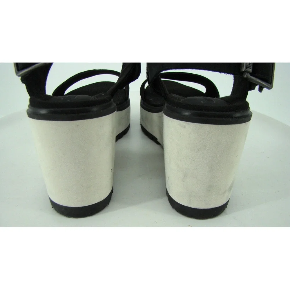 TIMBERLAND WOMENS BLACK WHITE KORALYN WEDGE PLATFORM SANDALS A26SF SIZE 10 C134